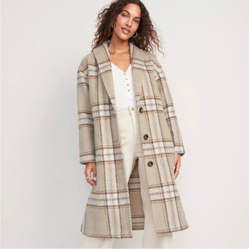 Old Navy Plaid Beige Trench Coat